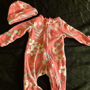 Pink Floral Preemie Sleeper with Matching hat